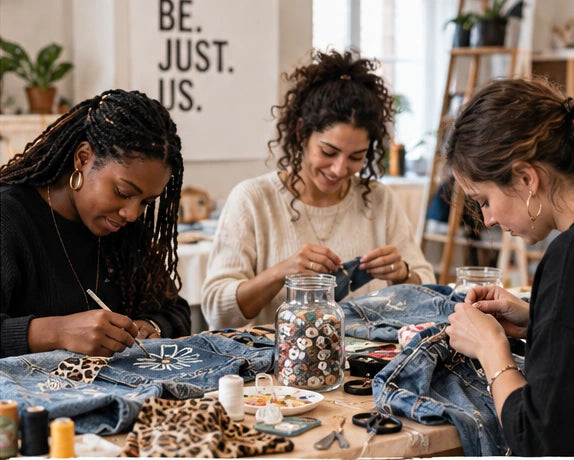 Participantes à un atelier créatif de customisation de vêtements
