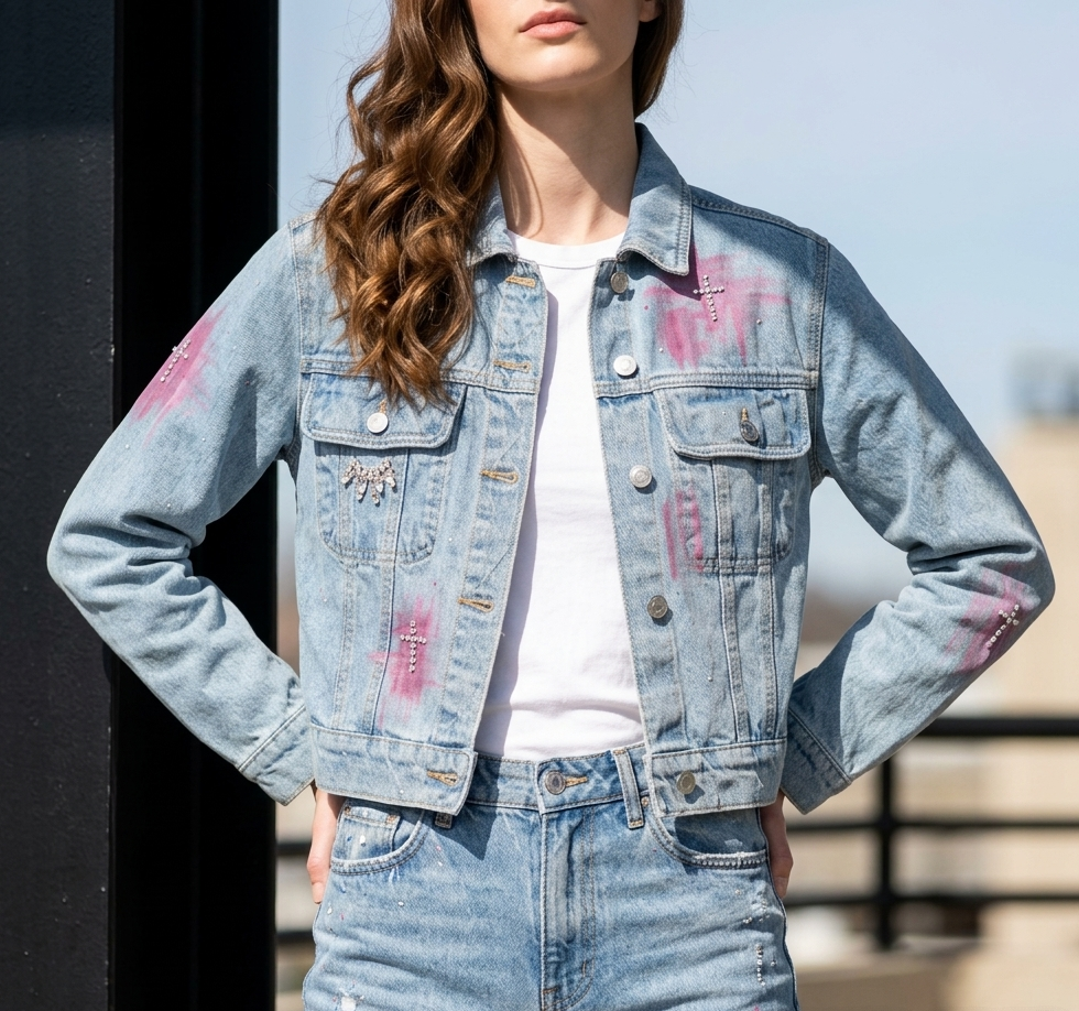 Veste en jeans Croix en strass