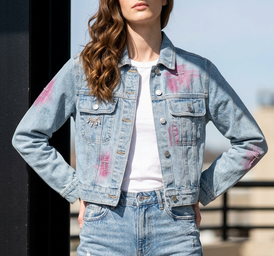 Veste en jeans Croix en strass