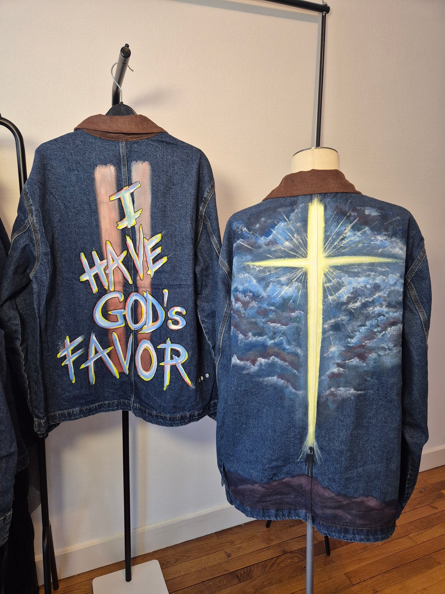 Veste en jean « I HAVE GOD’S FAVOR »