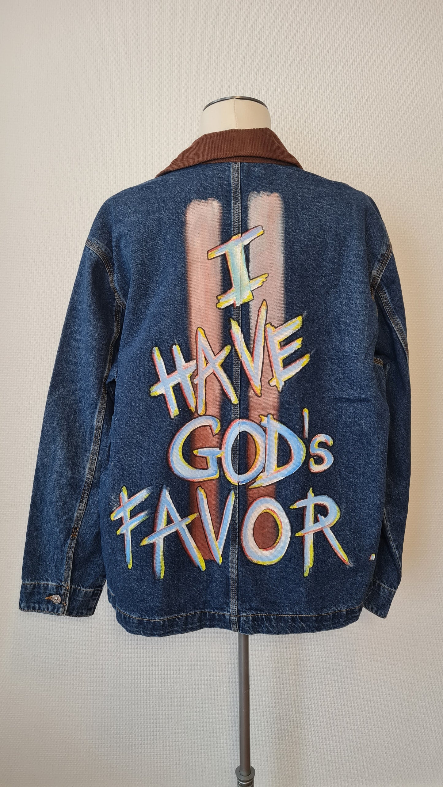 Veste en jean « I HAVE GOD’S FAVOR »
