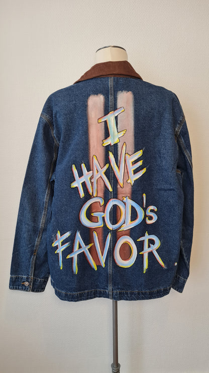Veste en jean « I HAVE GOD’S FAVOR »