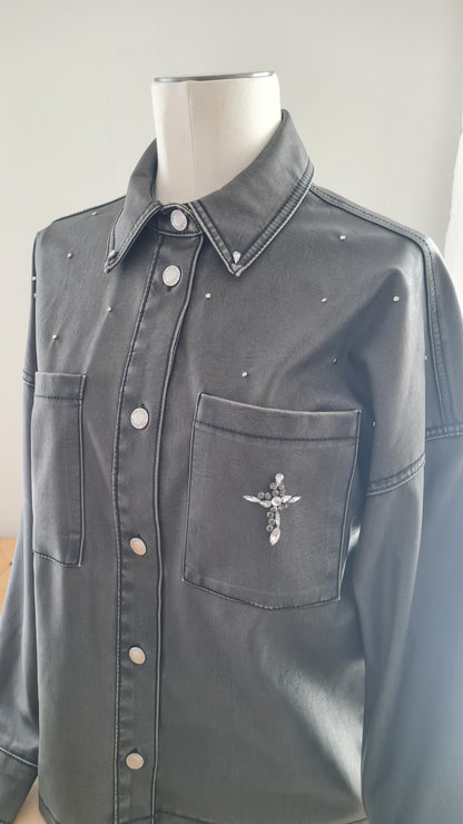 Surchemise en Similicuir "Croix de Strass"