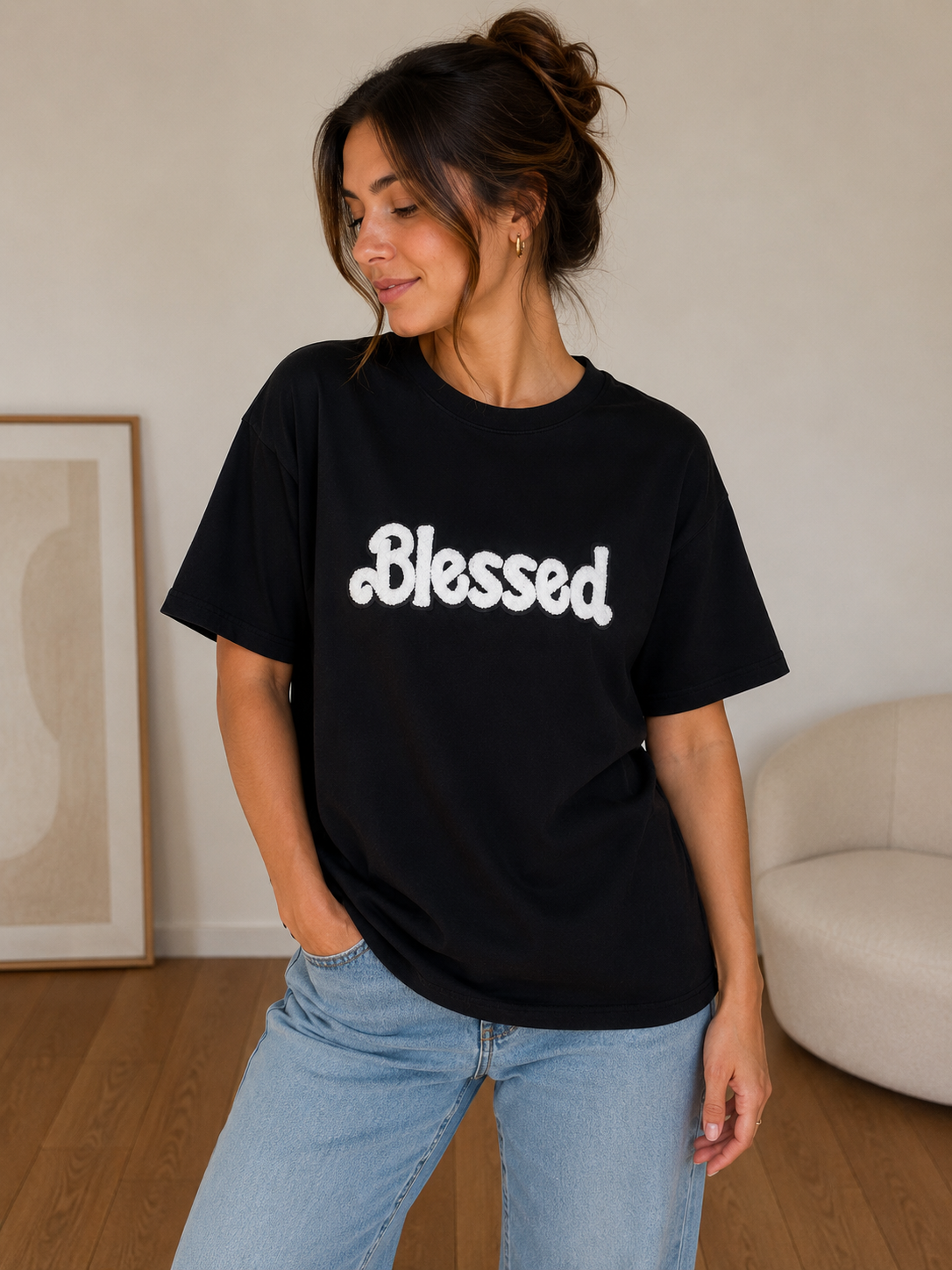 T-shirt noir "BLESSED"
