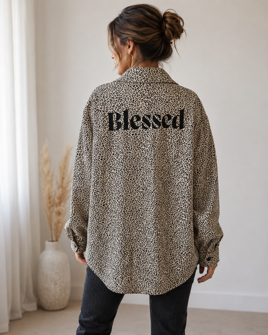 Veste imprimé léopard "BLESSED"