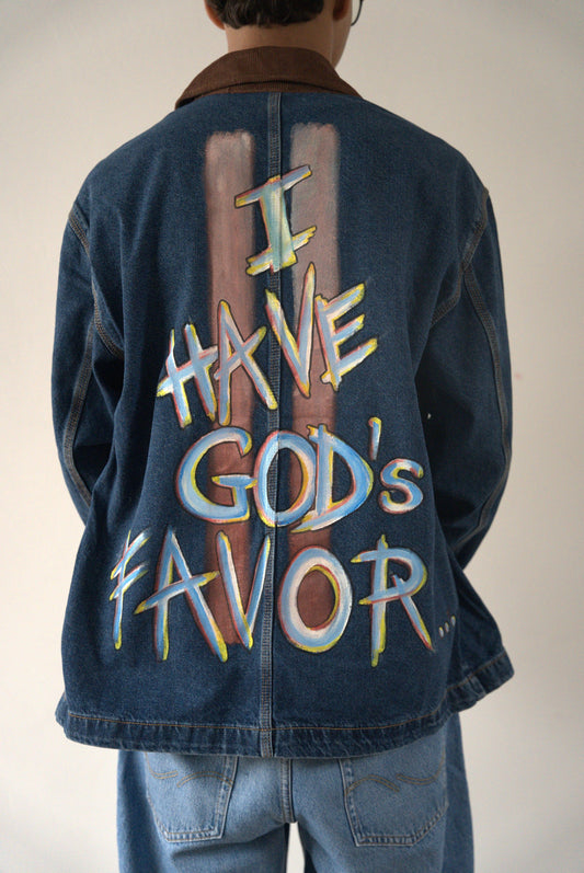 Veste en jean « I HAVE GOD’S FAVOR »