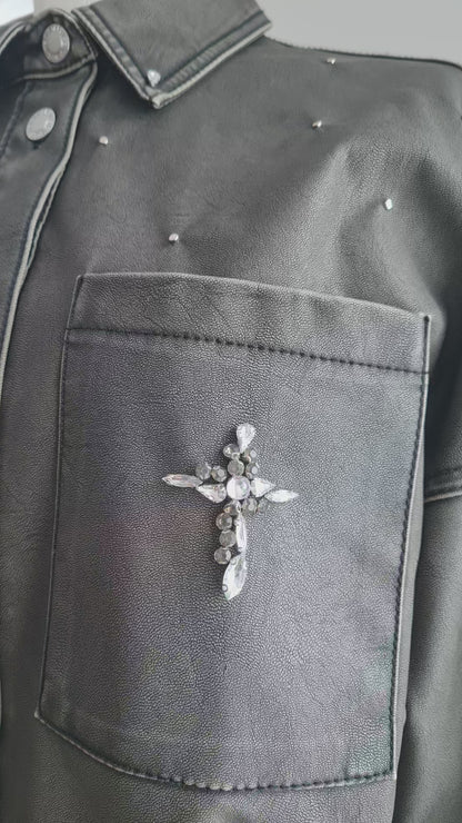 Surchemise en Similicuir "Croix de Strass"